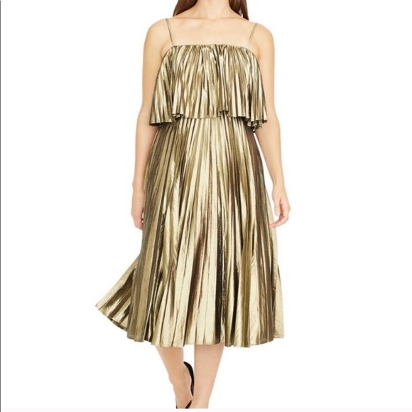 NEW • J. Crew • Accordion Lame Gold Midi Dress 6 - Picture 3 of 6